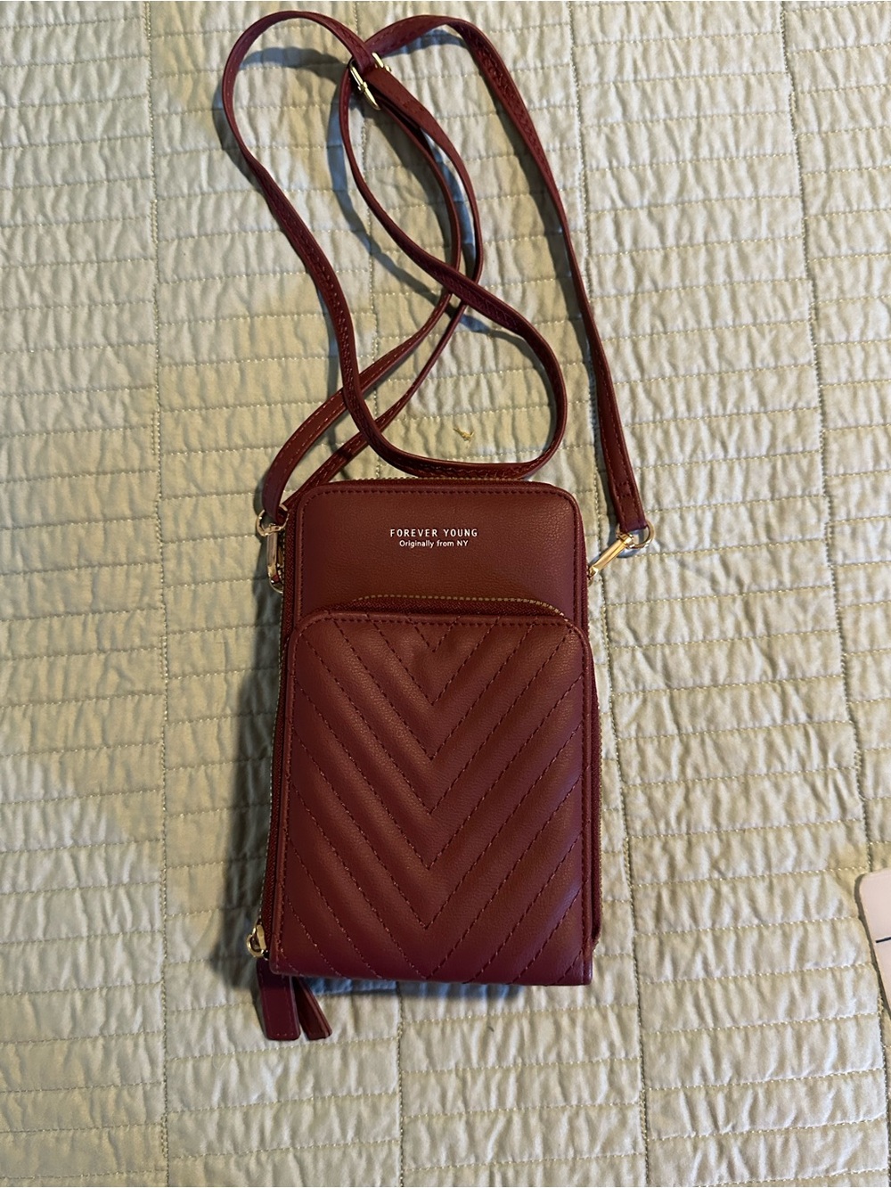Forever Young Wine Red Quilted Crossbody Phone Bag